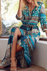 Fashion Street Print Patchwork V Neck Printed Dresses(4 Colors)